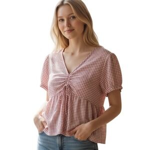 SO Goods for Life NEW Pink Gingham Babydoll Milkmaid Top Cinched Front Size XL